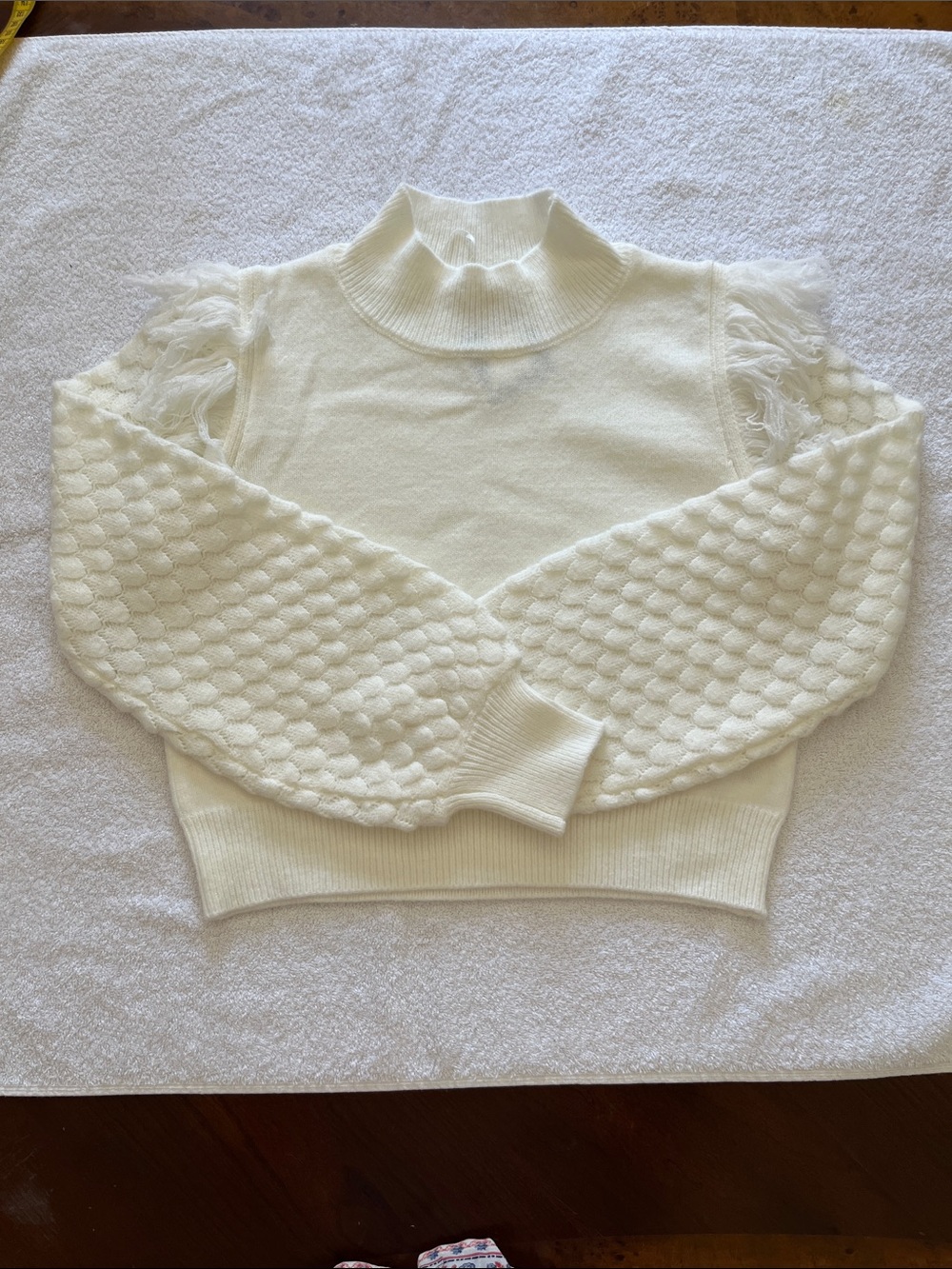 Chelsea & Violet Ivory Mock Neck Sweater with Bubble Sleeves